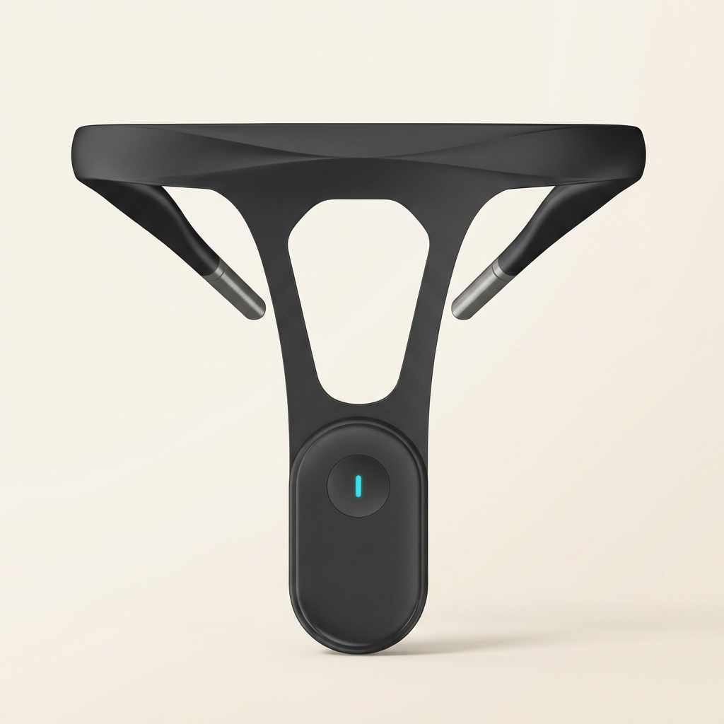 AlignPulse smart posture trainer in black, three-quarter view